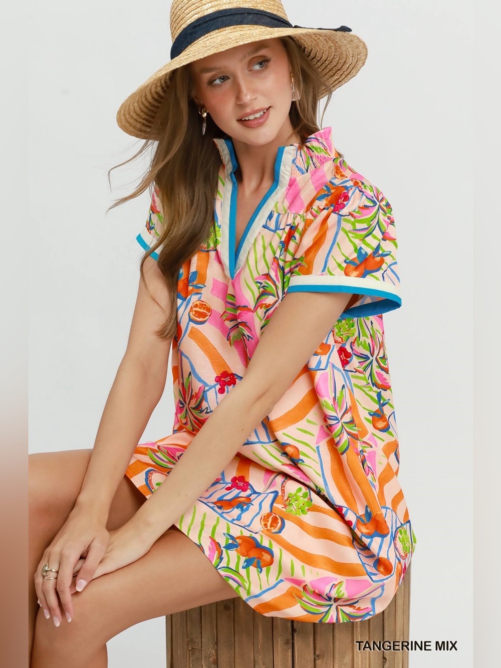 Umgee Tropical Print Collared Shift Dress - Picture 7 of 8